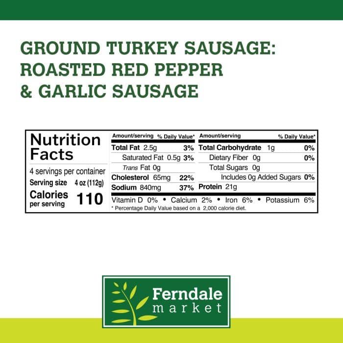 Ground Turkey Sausage: Roasted Red Pepper and Garlic Sausage Nutrition Facts